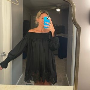 anthropologie black off the shoulder tunic